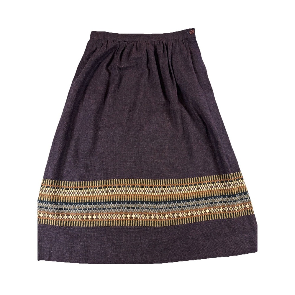 Vtg Panther Purple Midi Skirt‎ Boho Prairie Tapestry Border Print Academia Sz 4